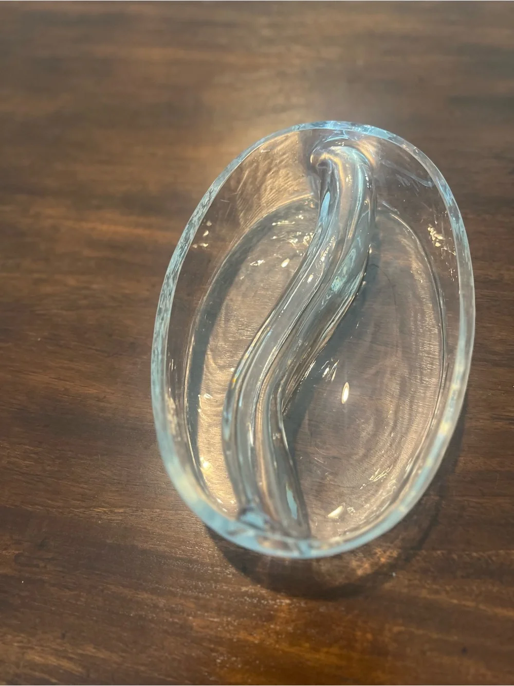 Clear Glass Decorative Dish with Curved Divider